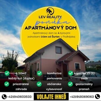 Apartmánový dom so 4 bytovými jednotkami 14km od Šurian