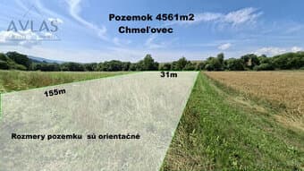 Slnečný rozľahlý pozemok Chmeľovec okr. Prešov, 4561m2