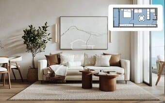 2 izbový apartmán s rozlohou  od 34,74 m² do 37,62 m²