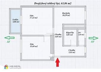 Dvojizbový tehlový byt s lodžiou, Žiar nad Hronom, 64 m2