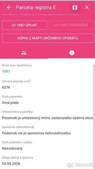 Pozemky Súľov Hradná