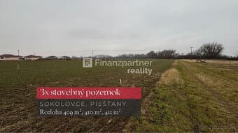 Stavebný pozemok, 3x parcela 410m², Sokolovce Piešťany + 3D