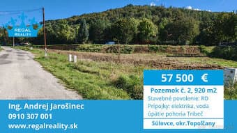 POZEMOK č. 2, 920 m2, Stavebné povolenie, Súlovce ,okr. TO