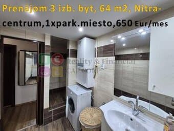 Prenájom 3 izbový byt, 64m2, Nitra-centrum, + parkov. miesto