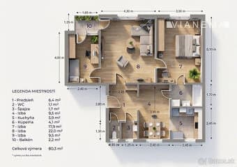 3,5-izbový tehlový byt s balkónom, Pavlovičovo námestie